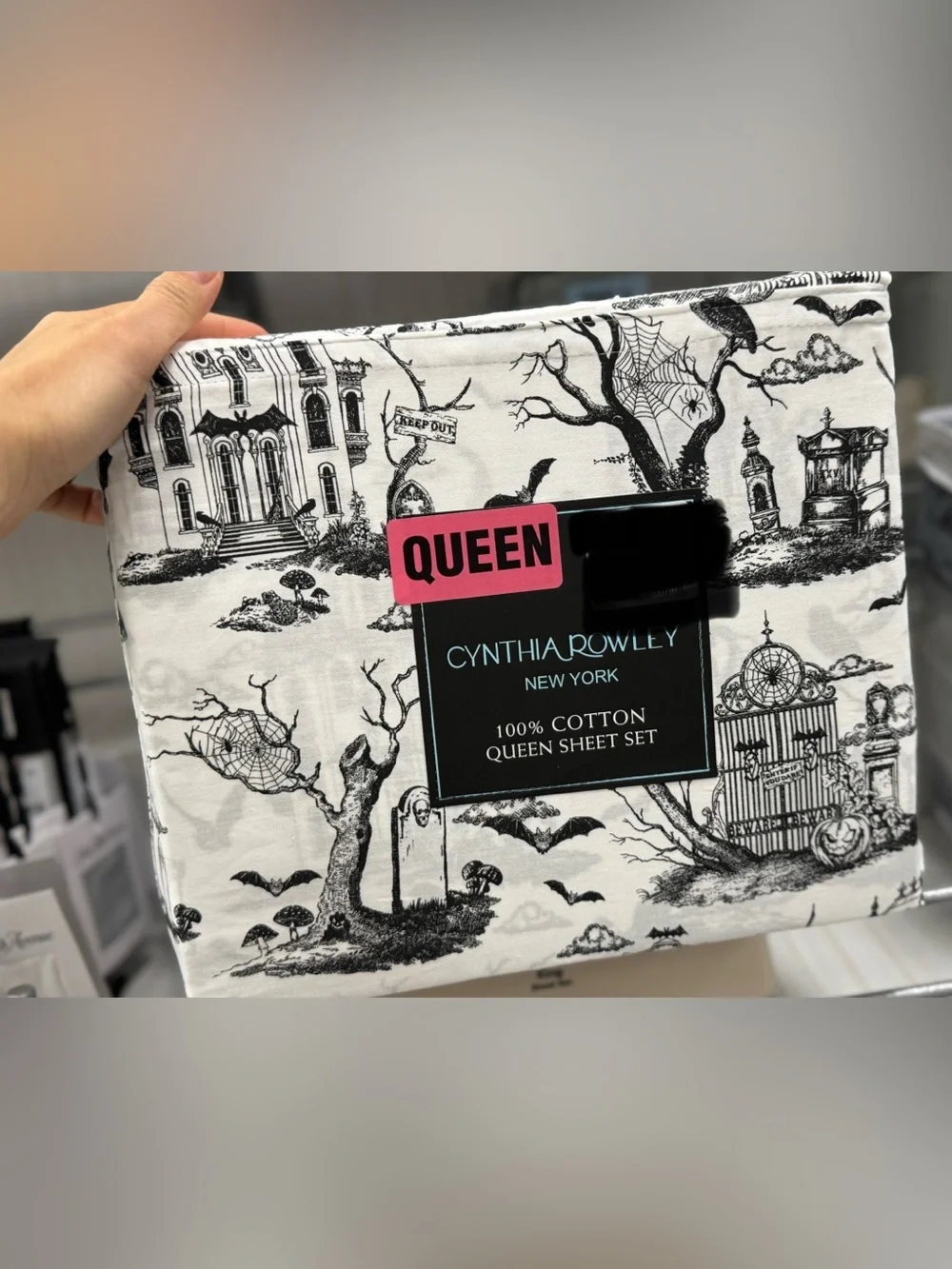 Cynthia Rowley Halloween Toile Queen Sheet Set - Black and White